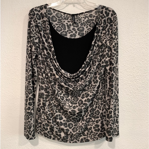 Jason Maxwell Stretch Top Layered Black Gray Animal Print Made in USA Womens XL - Picture 1 of 8